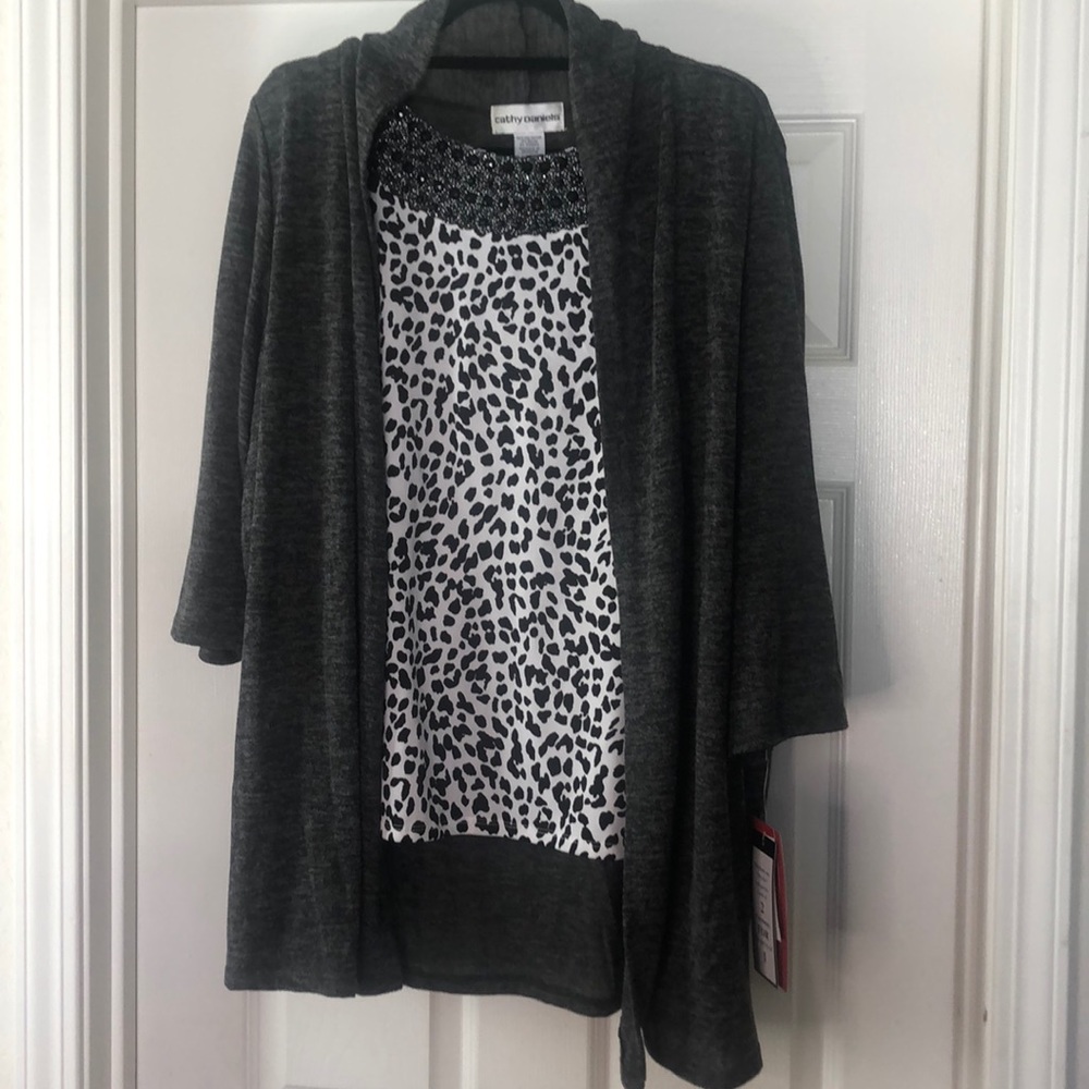 Cathy Daniels - Animal PrintTank w/Cardigan - 2X
